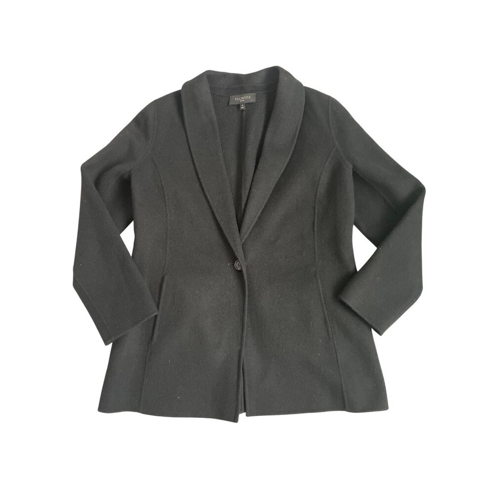 Talbot's Women's 6P Double Faced Wool Felt Blazer Lapel Single Button Black - Picture 1 of 8